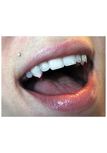 Small Blood Tip Vampire Fangs By: Scarecrow Inc. for the 2022 Costume season.