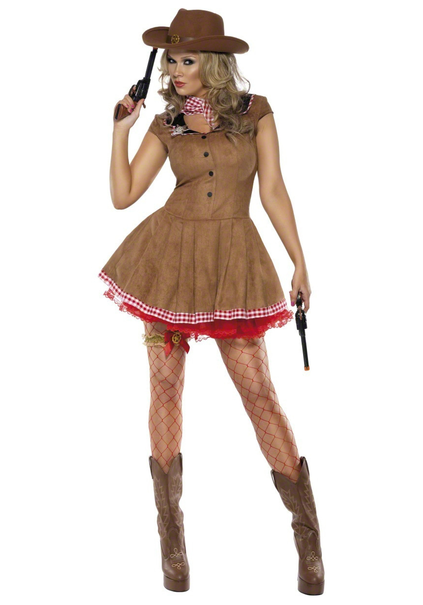 Fancy Dress Adult Cowgirl Womens Brown Western Cowboy Costume Wild