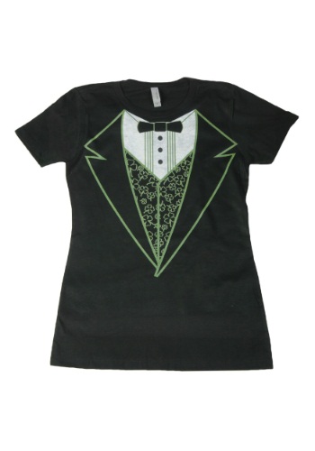 Womens Black Irish Tuxedo Costume T-Shirt -image