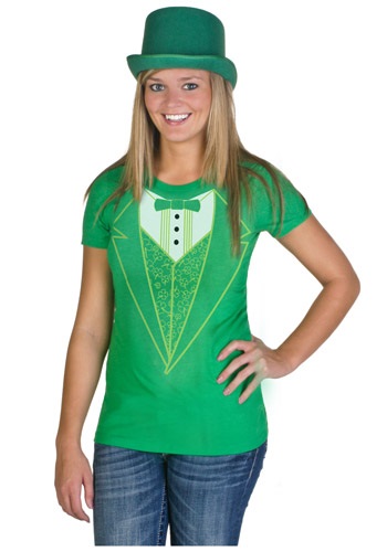Womens Green Tuxedo Costume T-Shirt -image