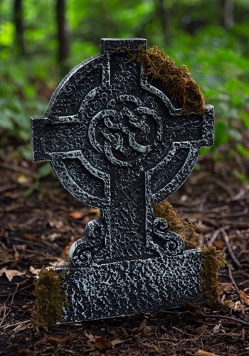 Mossy Celtic Cross Tombstone -image