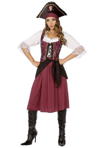 Burgundy Pirate Wench Costume -image