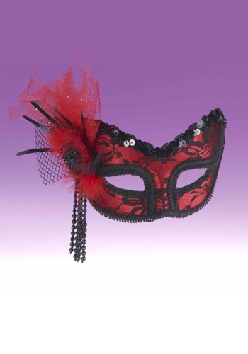 unknown Red Black Lace Half Mask