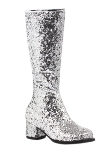 Girls Silver Glitter Go Go Boots By: Ellie for the 2022 Costume season.