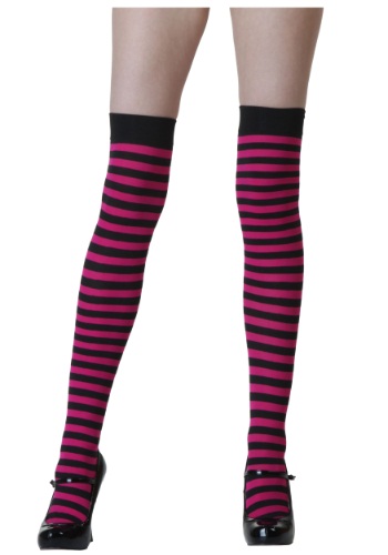 Black and Fuchsia Striped Stockings -image