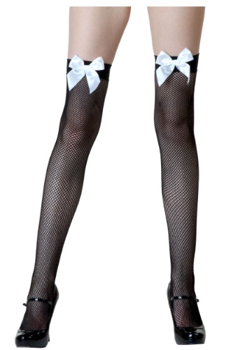 unknown Black Fishnet / White Bow Thigh Highs