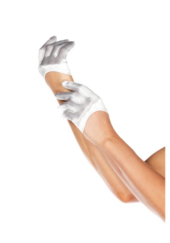 White Mini Cropped Satin Gloves -image