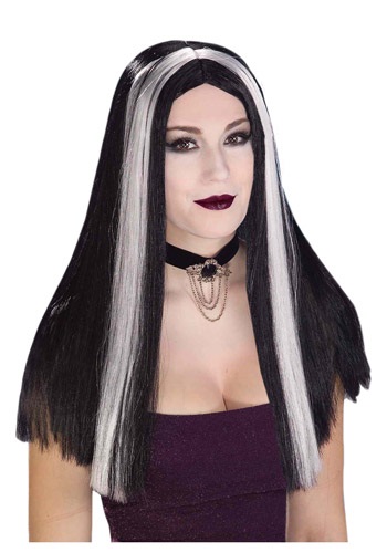 Long Black and White Streaked Wig -image