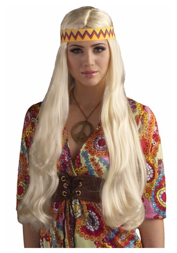 Blonde Hippie Chick Wig w/ Headband -image