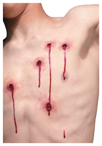 Makeup Prosthetics Bullet Wounds By: Rubies Costume Co. Inc for the 2022 Costume season.