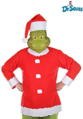 Adult Grinch Costume Top Hat and Half Mask -image