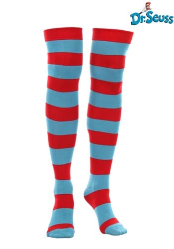 Thing 1 & Thing 2 Striped Knee Highs By: Elope for the 2022 Costume season.