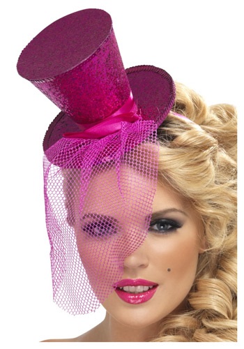 Fever Hot Pink Glitter Mini Top Hat -image