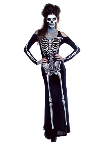 Womens Bone Appetit Skeleton Long Dress Costume -image