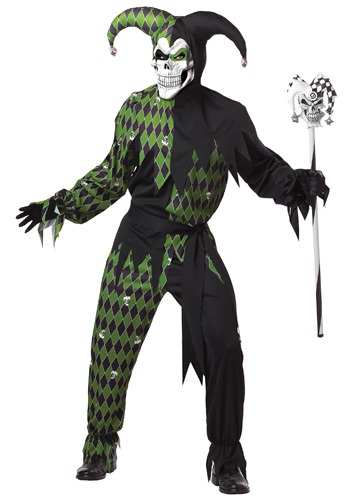 Mens Green Scary Jester Costume -image