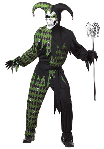 Mens Green Scary Jester Costume image