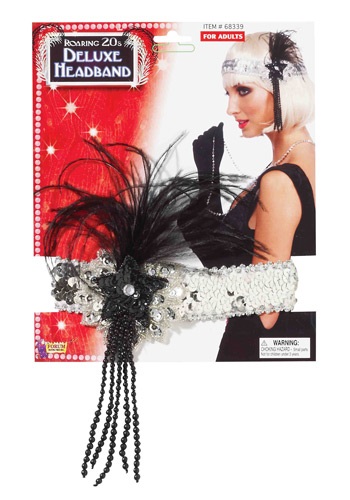 Black and Silver Beaded Flapper Headband -image