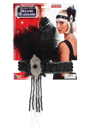 Black/Silver Deluxe Beaded Flapper Headband -image