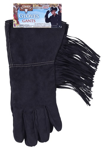Black Fringe Cowboy Gloves -image