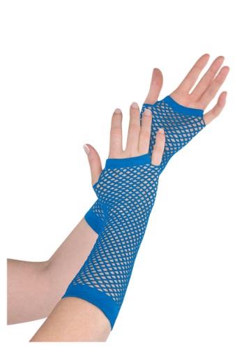 Blue Fishnet Long Gloves