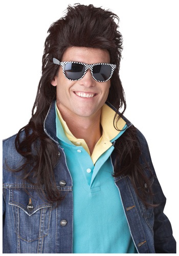 80s Brown Rock Mullet Wig -image