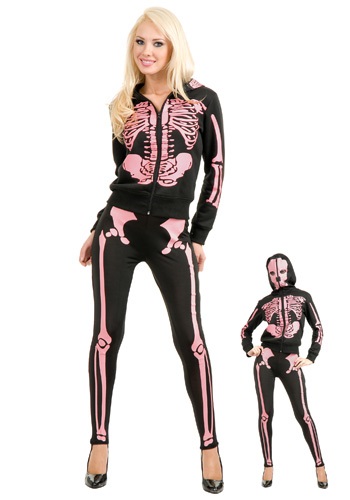 Women's Pink Skeleton Hooded Sweatshirt -image