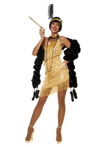 Women's Dazzling Gold Flapper Costume -image