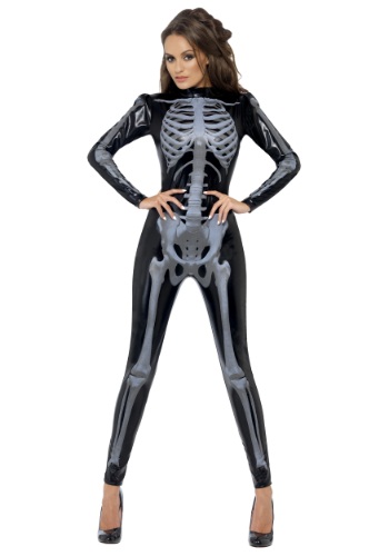 Women's X-Ray Skeleton Jumpsuit By: Smiffys for the 2022 Costume season.