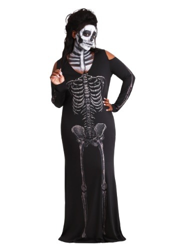 Womens Plus Size Bone Appetit Skeleton Long Dress -image