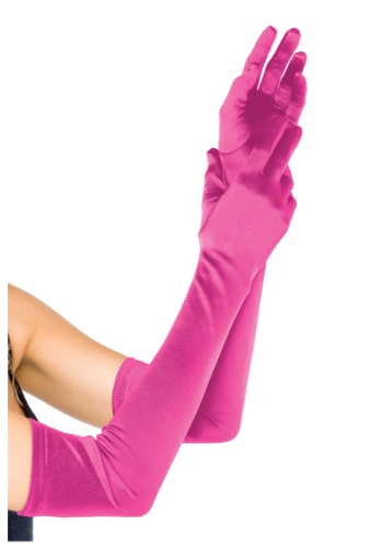 Extra Long Satin Fuchsia Gloves -image