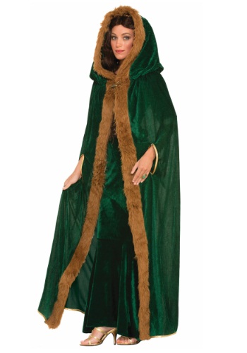 Faux Fur Trimmed Green Cape By: Forum for the 2022 Costume season.
