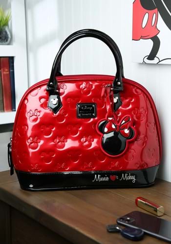 Mickey and Minnie Red and Black Patent Embossed Bag -image