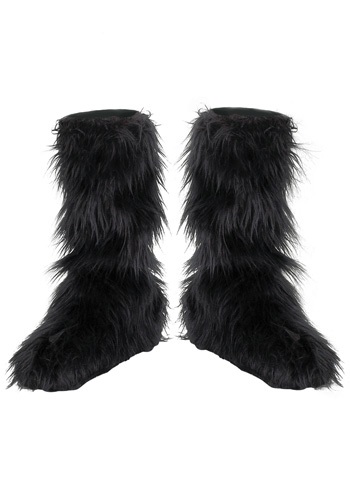 Kids Black Furry Boot Covers -image