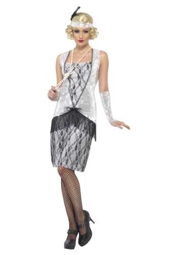Women's 1920s Silver Flapper Costume -image