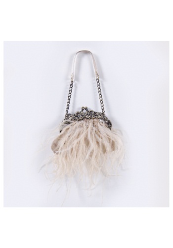 Cream Feather Bag with Chain -image