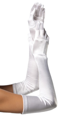 Extra Long White Satin Gloves By: Leg Avenue for the 2022 Costume season.