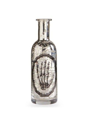 7.5 Mercury Glass Skeleton Hand Print Tall Bottle