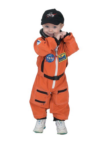 Toddler Orange Astronaut Romper Costume By: Aeromax for the 2022 Costume season.