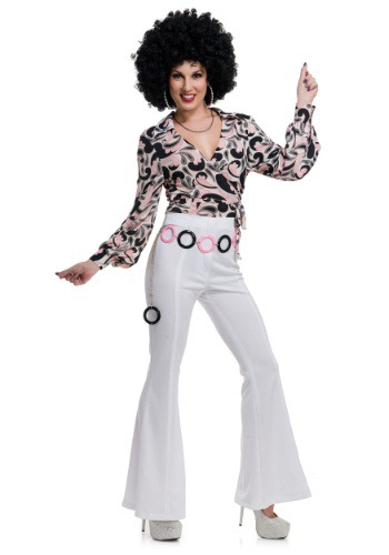 Women's White Disco Pants By: Charades for the 2022 Costume season.