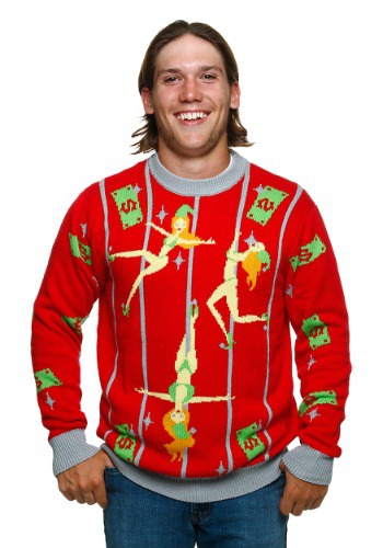 Pole Dancing Elves Ugly Christmas Sweater By: FunQi for the 2022 Costume season.
