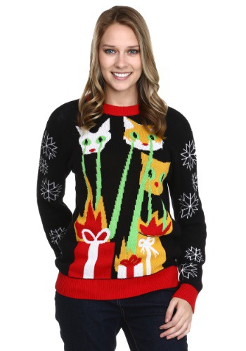 Laser Cat-zillas Ugly Christmas Sweater By: FunQi for the 2022 Costume season.