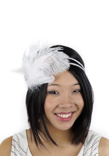 White Flapper Headband with Rhinestones By: Zucker Feather for the 2022 Costume season.
