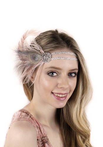 Beige Flapper Headband with Rhinestones By: Zucker Feather for the 2022 Costume season.