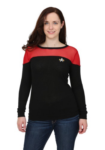 unknown Womens Star TrekSheer Yoke Red Sweater