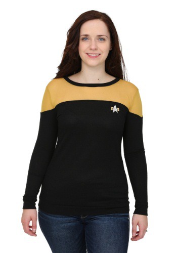 unknown Womens Star Trek Sheer Yoke Gold Sweater