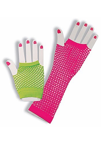 Neon Fishnet Fingerless Gloves image