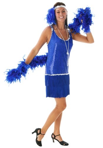 Royal Blue Sequin & Fringe Flapper Dress -image
