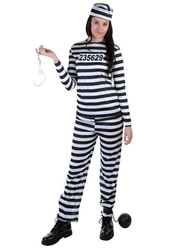 Women's Striped Prisoner Costume -image