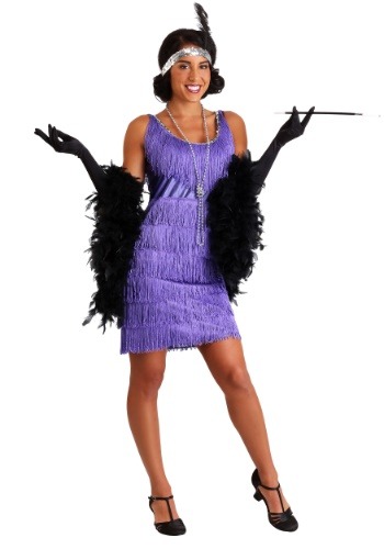 Plus Size Purple Fringe Flapper Dress -image