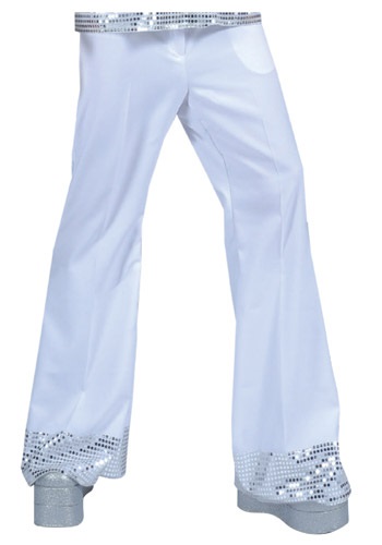White Sequin Cuff Disco Pants -image